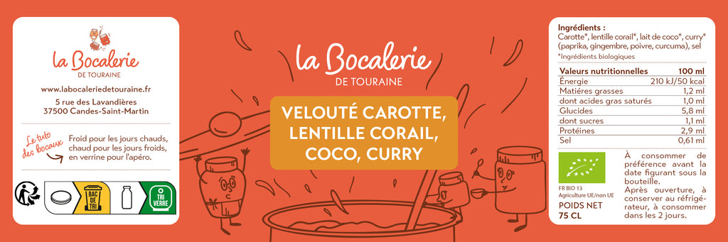 Velouté carotte, lentille corail, coco, curry