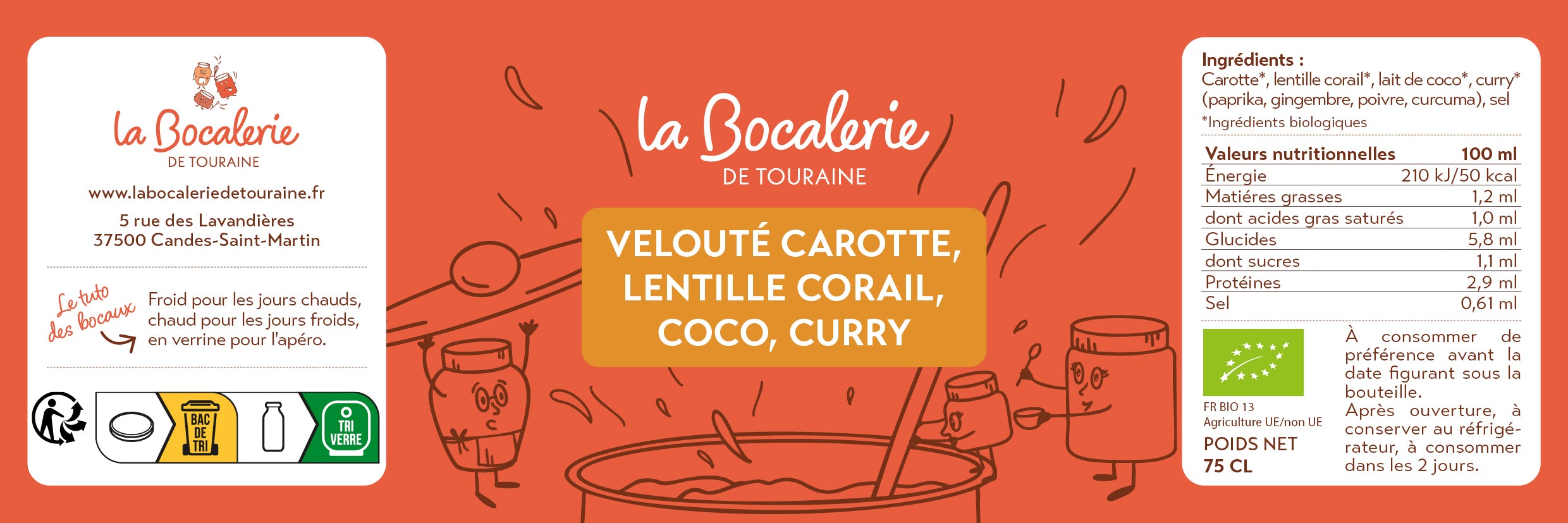 Velouté carotte, lentille corail, coco, curry